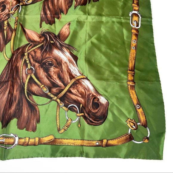 Vintage equestrian horse scarf- Hand Rolled, Hand Printed 30x30 - Picture 5 of 14